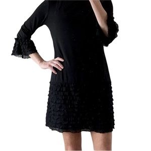 Donna Morgan black mini dress ruffle New Years Eve Party Dress Sz 6 festive!